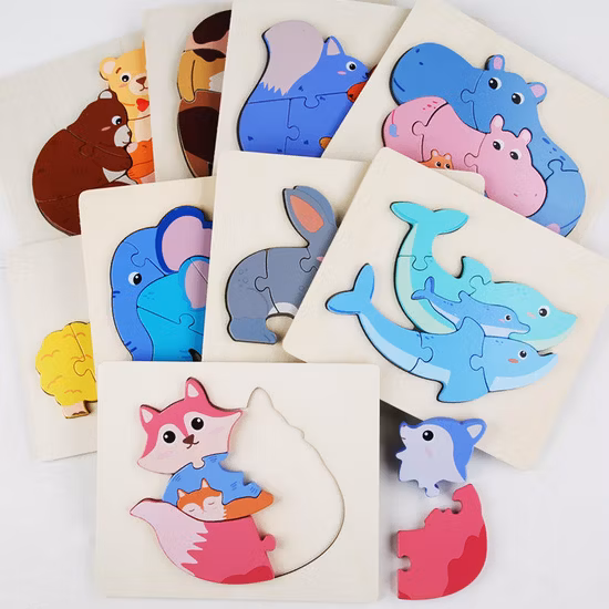 동물 퍼즐 보드 나무 빌딩 블록 3D 직소 퍼즐